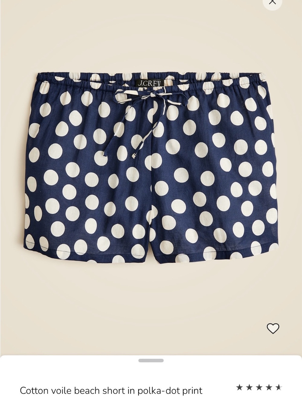 J. Crew Navy and White Polka Dot Cotton Voile Drawstring Beach Shorts